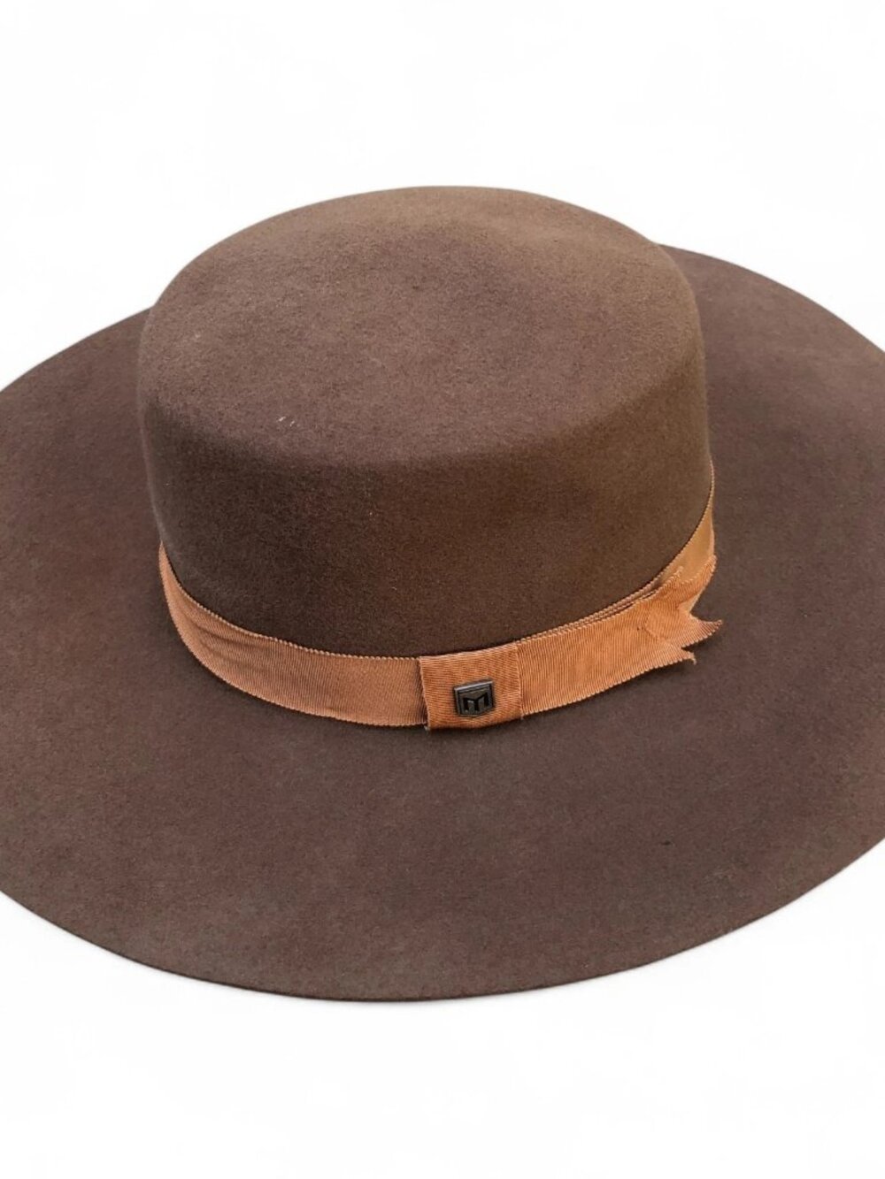 MOSSANT 100% Wool Fedora Flat Top Hat Women's 57 cm Brown Wide Brim Cap
